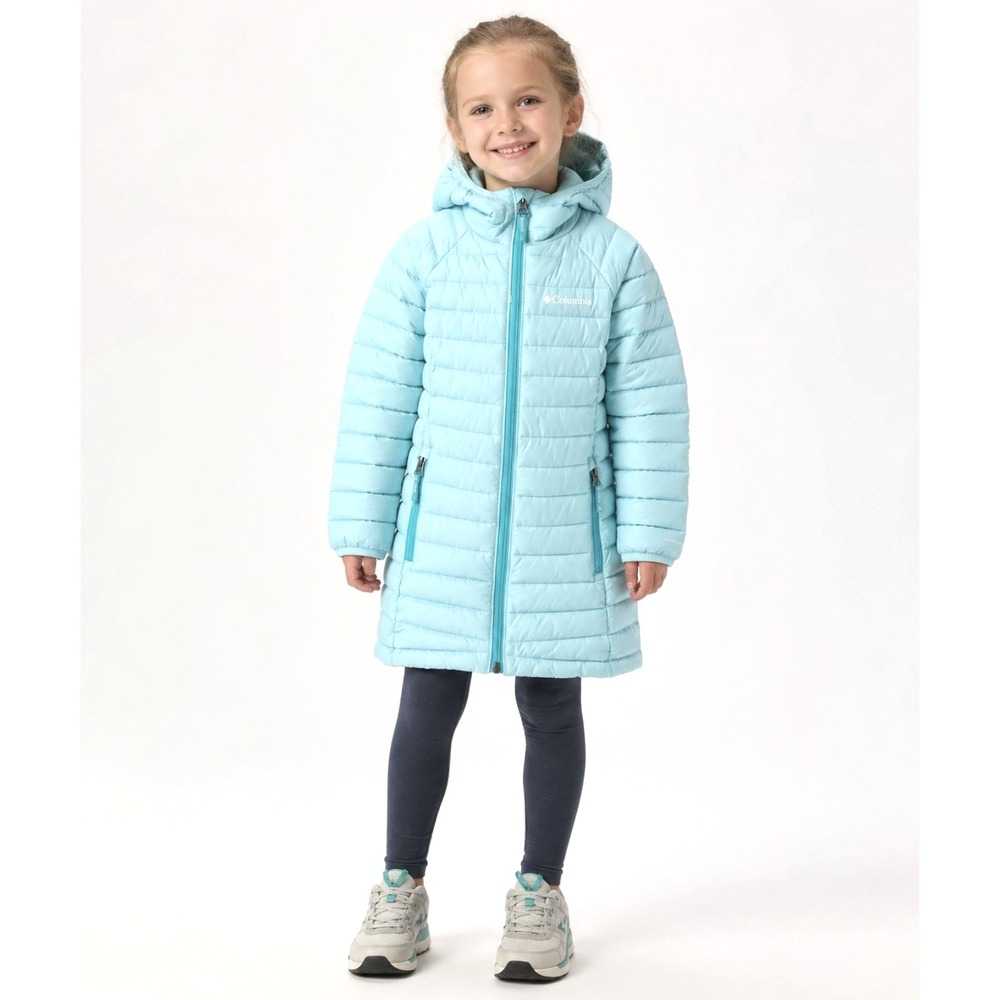 NEW! Columbia Omni-Heat Hooded Long Puffer Coat Jacket Light Blue SZ XXS